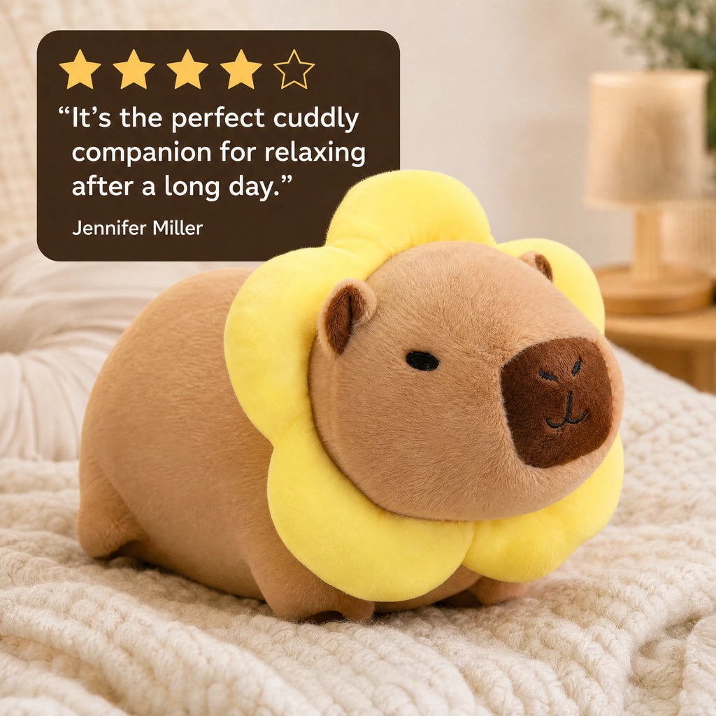 Capybara Plush with Flower Collar in Kawaii Style - Image témoignage