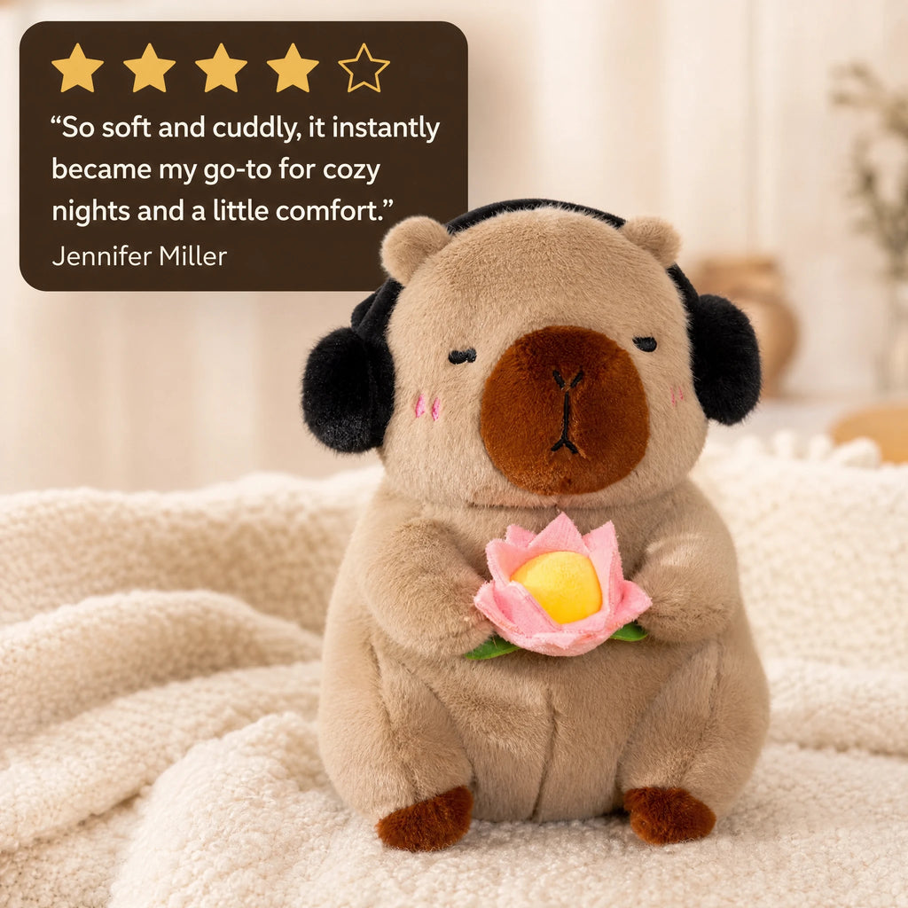 Capybara Plush with Lotus Flower and Headphones - Image témoignage