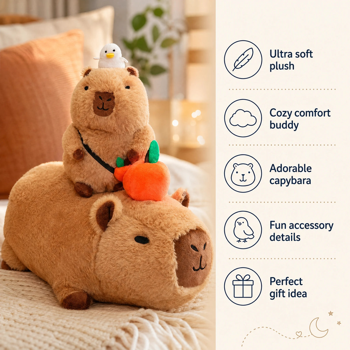 Capybara Plush with Orange and Bubble Blowing Feature - Bénéfices produit