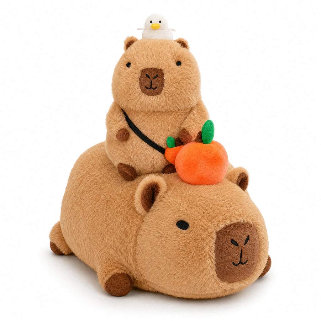 Capybara Plush with Orange and Bubble Blowing Feature - Fond blanc