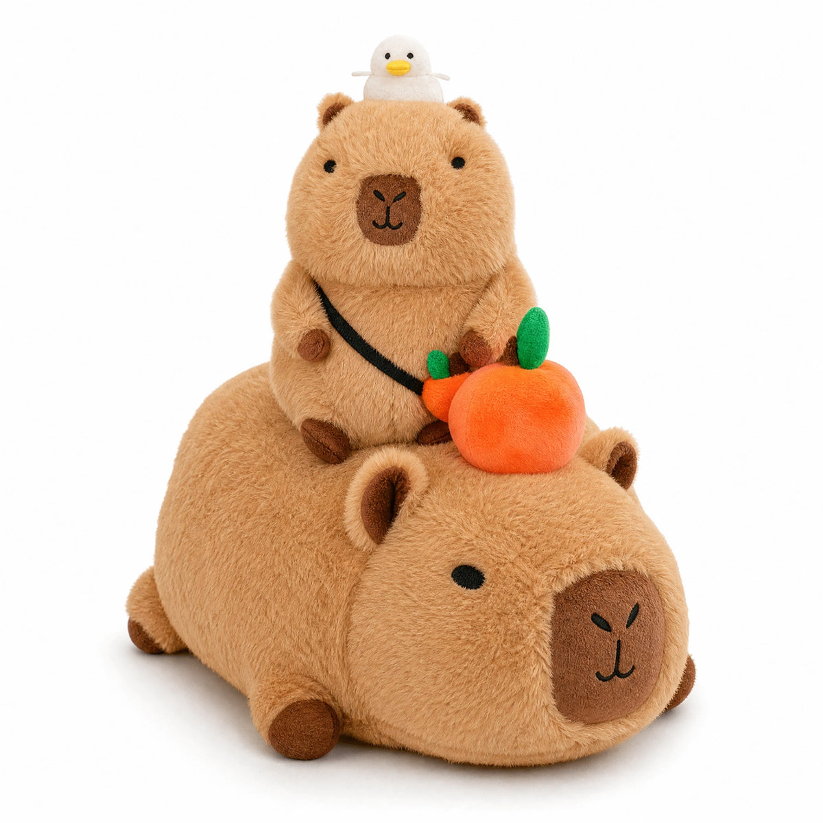 Capybara Plush with Orange and Bubble Blowing Feature - Fond blanc