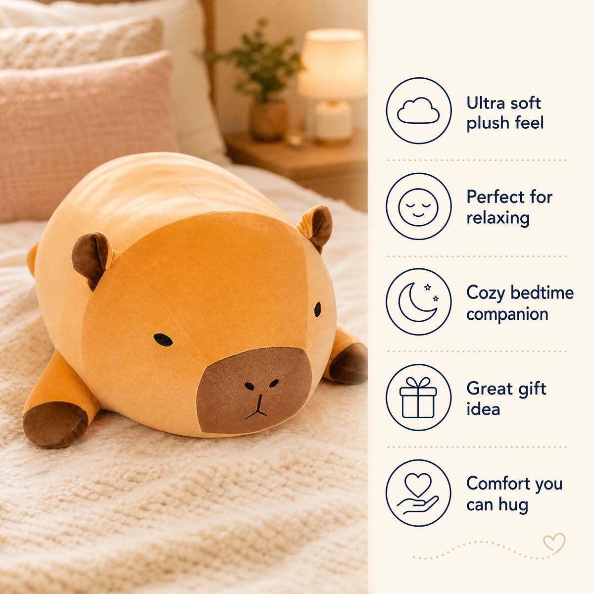 Capybara Plush with Round Body and Soft Stuffing - Bénéfices produit