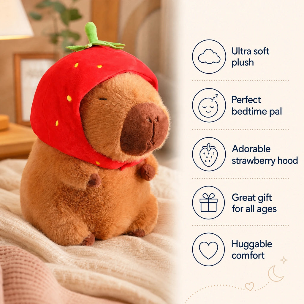 Capybara Plush with Strawberry Hat – Soft Cuddle Toy - Bénéfices produit