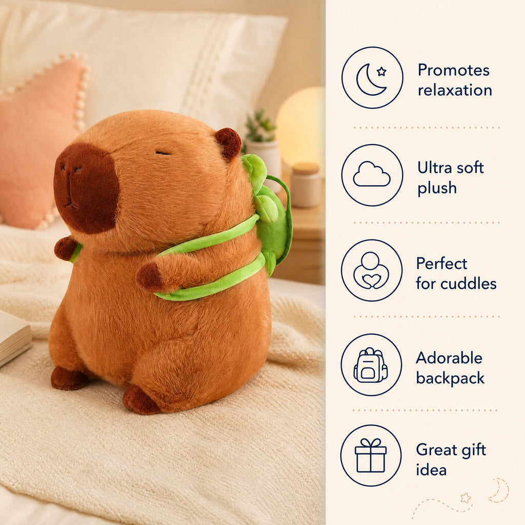 Capybara Plush with Turtle Backpack, 3 Sizes - Bénéfices produit