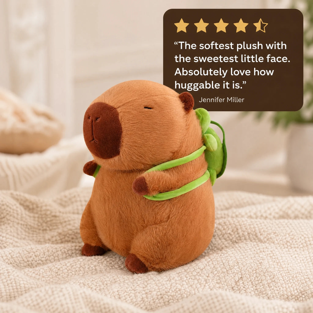 Capybara Plush with Turtle Backpack, 3 Sizes - Image témoignage