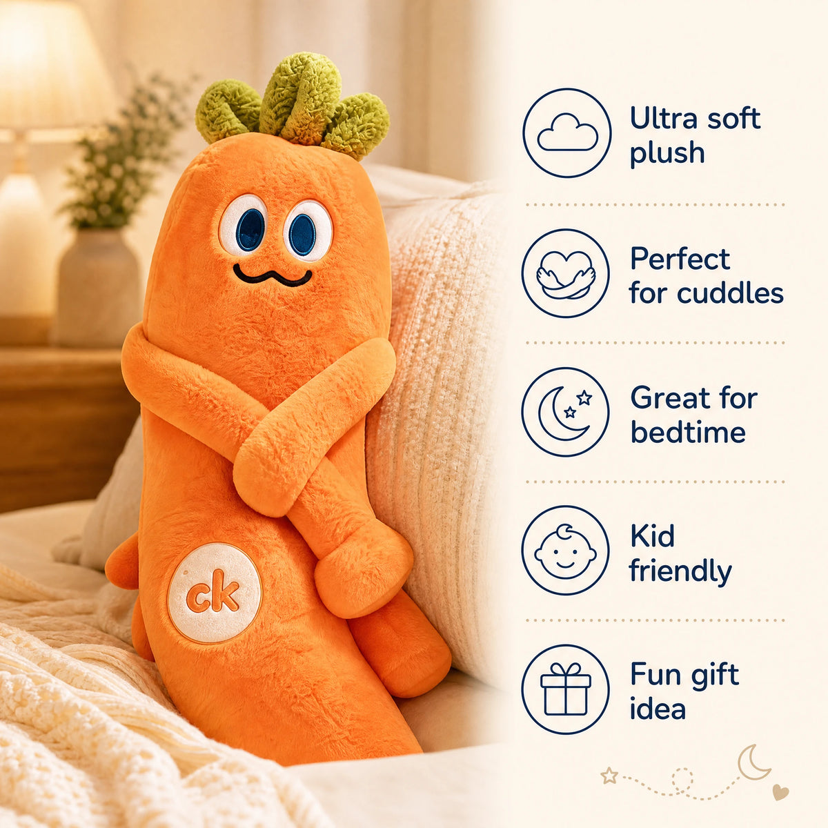 Carrot Plush Toy with Patting Motion and Soft Fabric - Bénéfices produit