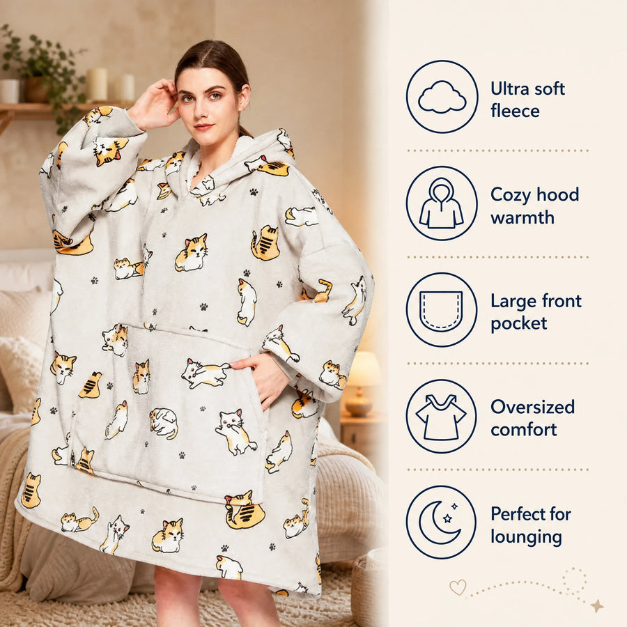Cat Blanket Hoodie with Ginger Cat Print - Bénéfices produit
