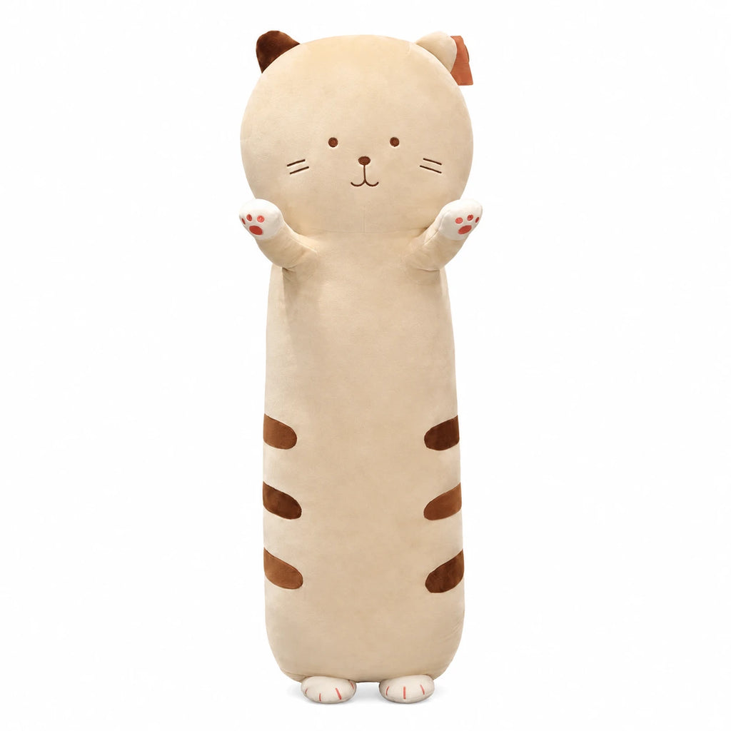 Cat Body Pillow - Elongated Plush with Raised Paws - 23.5in / 60cm / Brown … (3 tailles)