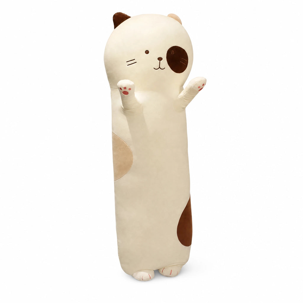 Cat Body Pillow - Elongated Plush with Raised Paws - Fond blanc, autre angle