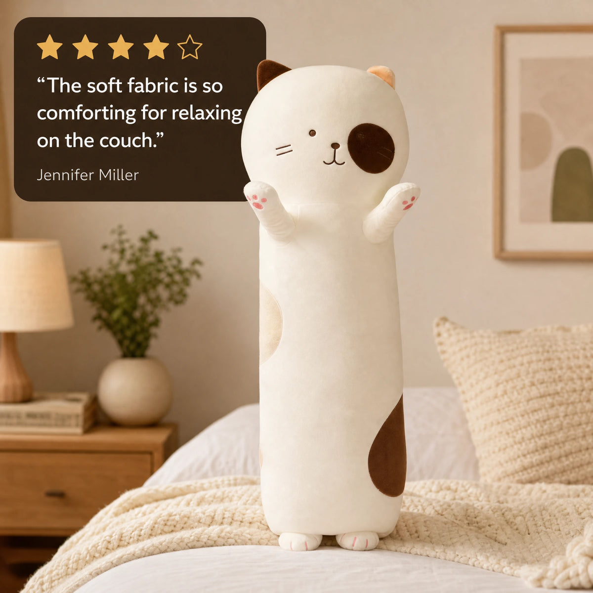 Cat Body Pillow - Elongated Plush with Raised Paws - Image témoignage
