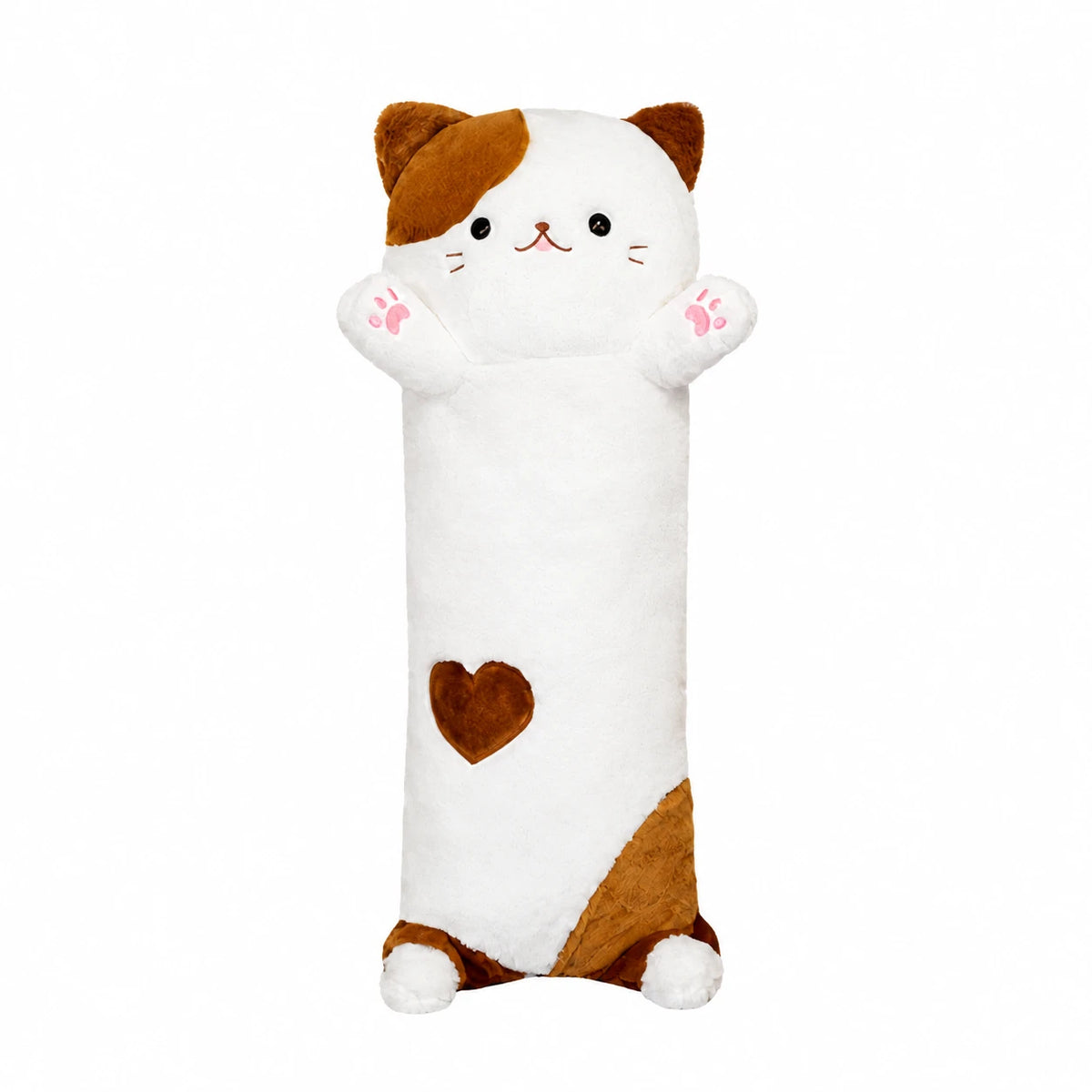 Cat Body Pillow Long Shaped Plush with Paws - Brown