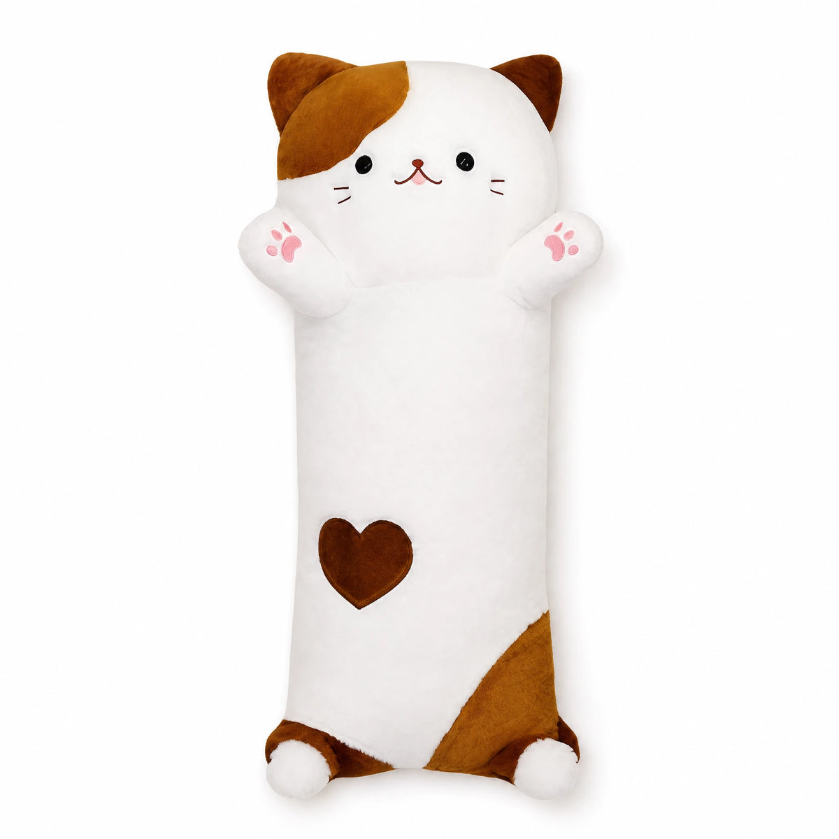 Cat Body Pillow Long Shaped Plush with Paws - Fond blanc