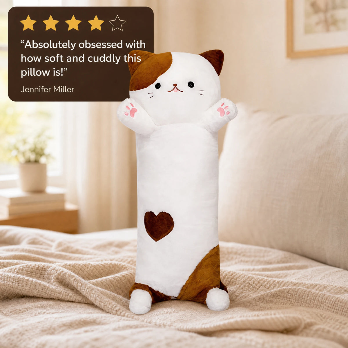 Cat Body Pillow Long Shaped Plush with Paws - Image témoignage