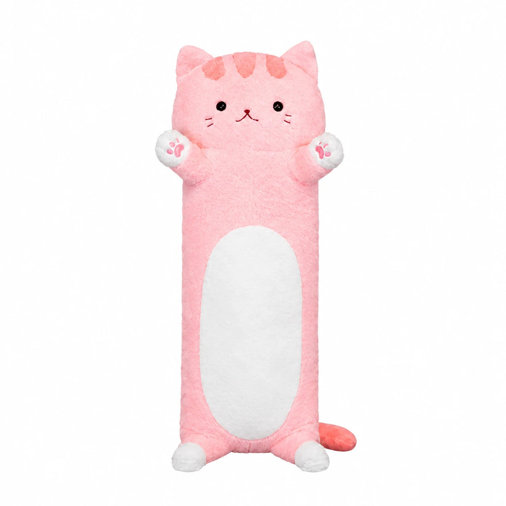 Cat Body Pillow Long Shaped Plush with Paws - Pink