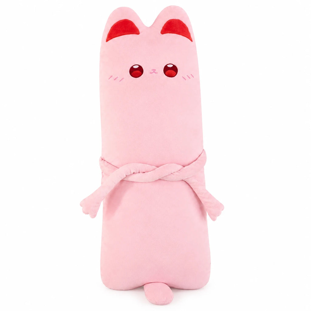 Cat Body Pillow Plush in Loaf Shape with Soft Fabric - Pink