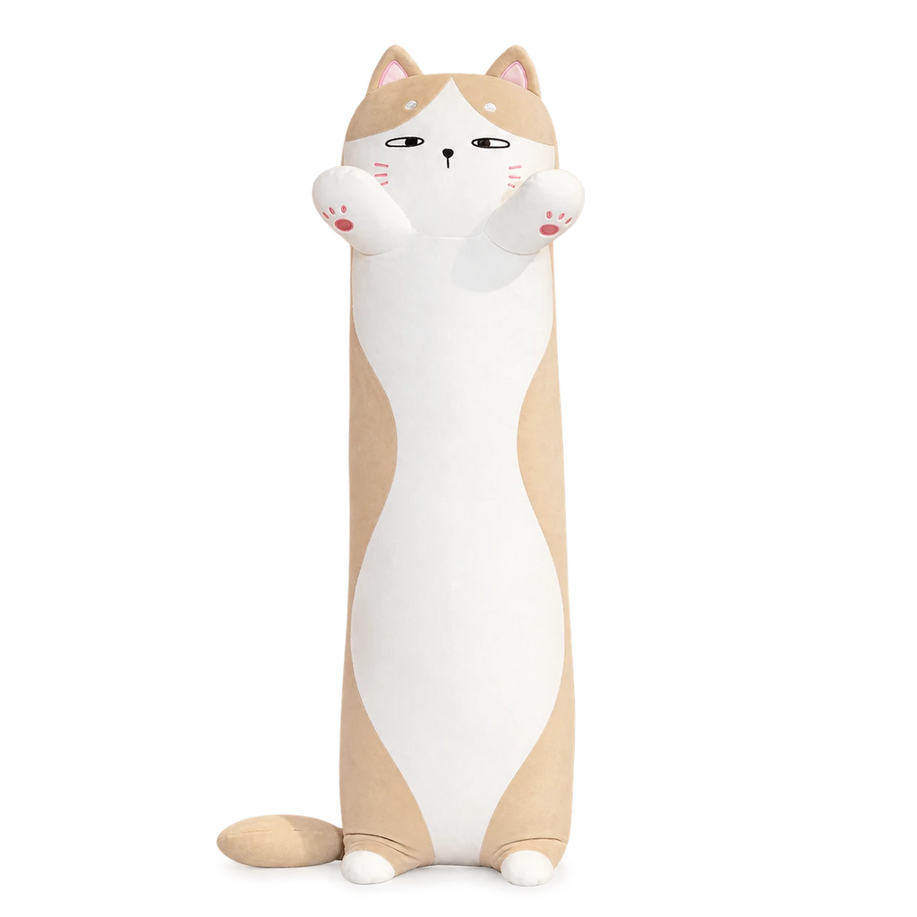 Cat Body Pillow with Long Cuddly Hugging Design - Brown