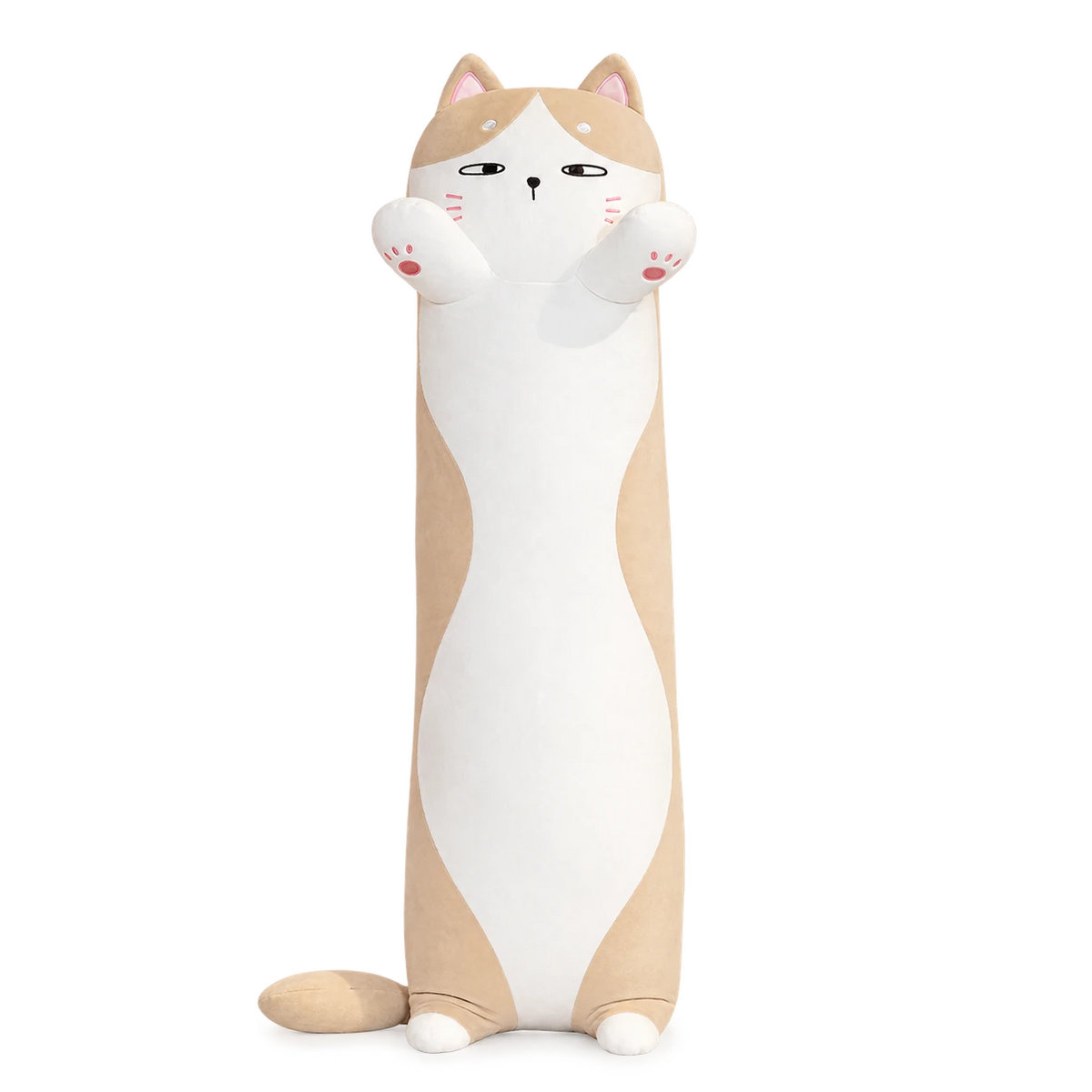 Cat Body Pillow with Long Cuddly Hugging Design - Brown