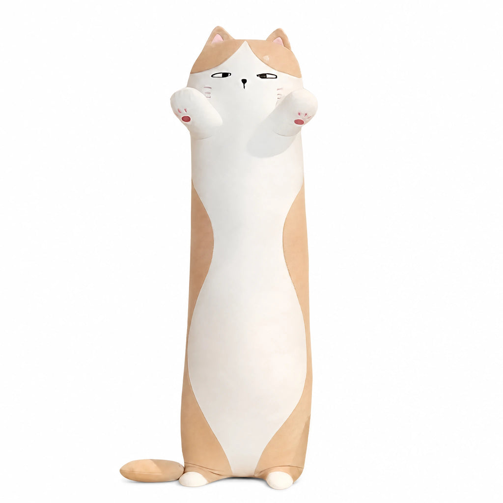 Cat Body Pillow with Long Cuddly Hugging Design - Fond blanc