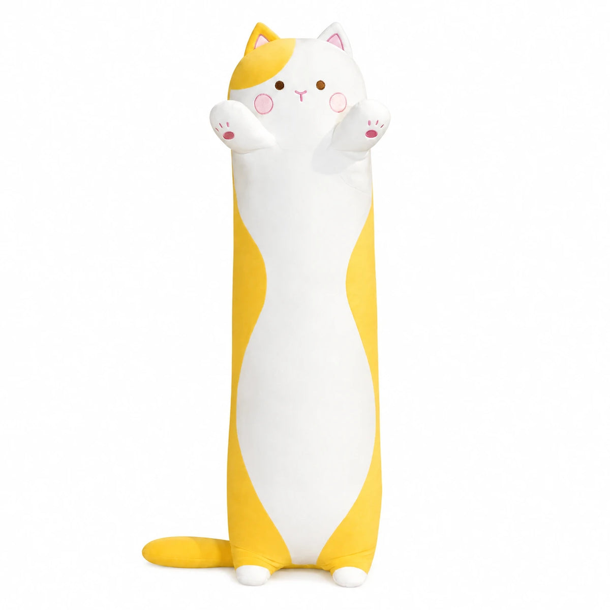 Cat Body Pillow with Long Cuddly Hugging Design - Yellow
