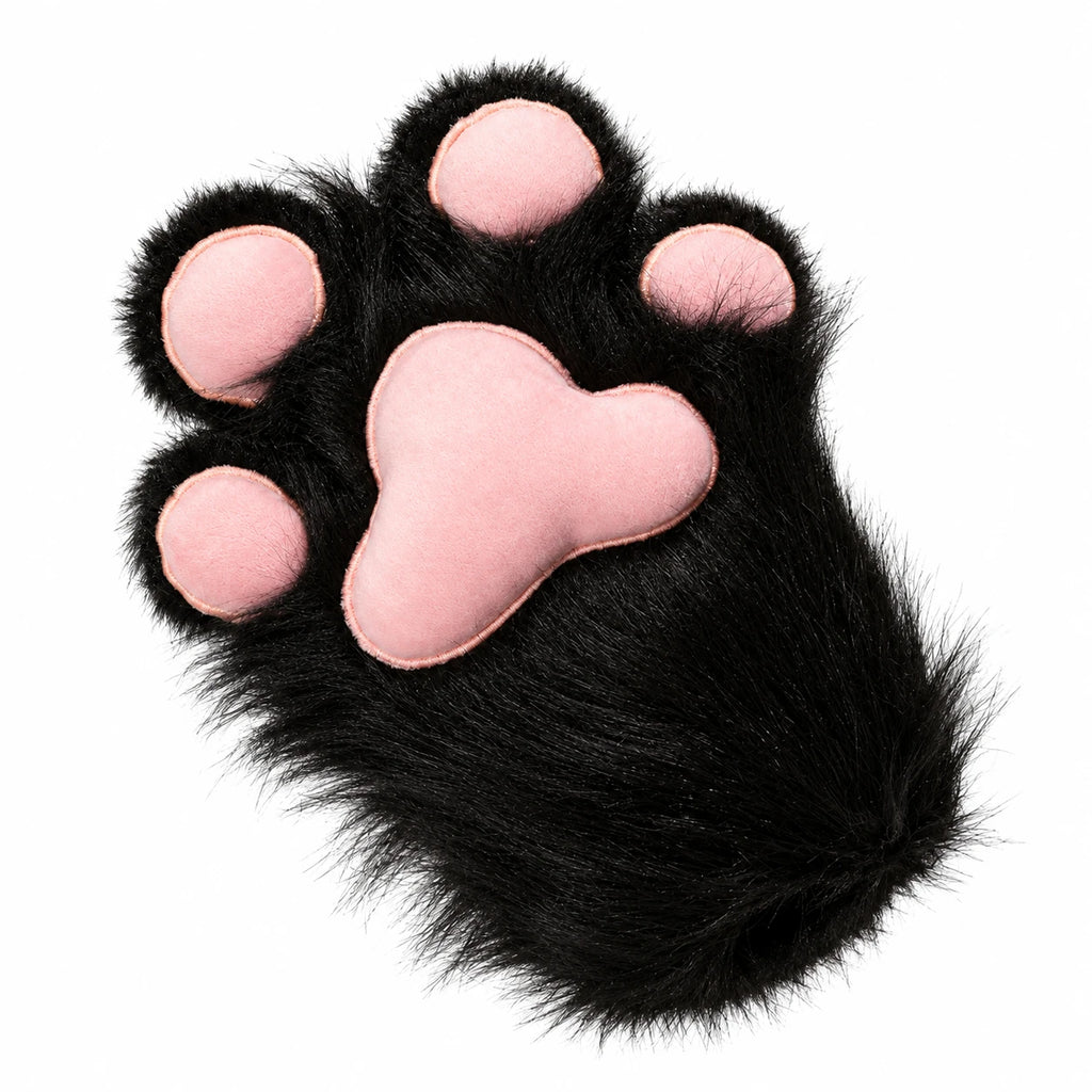 Cat Paw Slippers with Pink Toe Pads and Fluffy White Fur - Black Paws