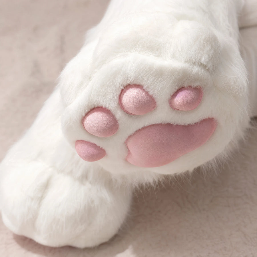 Cat Paw Slippers with Pink Toe Pads and Fluffy White Fur - Détail matière