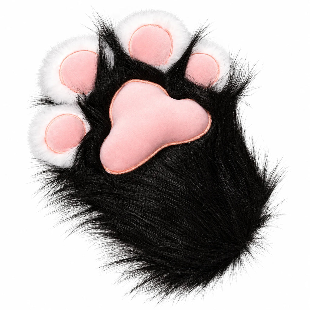 Cat Paw Slippers with Pink Toe Pads and Fluffy White Fur - Mixed Paws