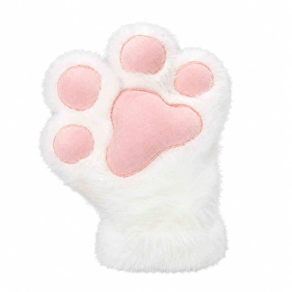 Cat Paw Slippers with Pink Toe Pads and Fluffy White Fur - White Paws