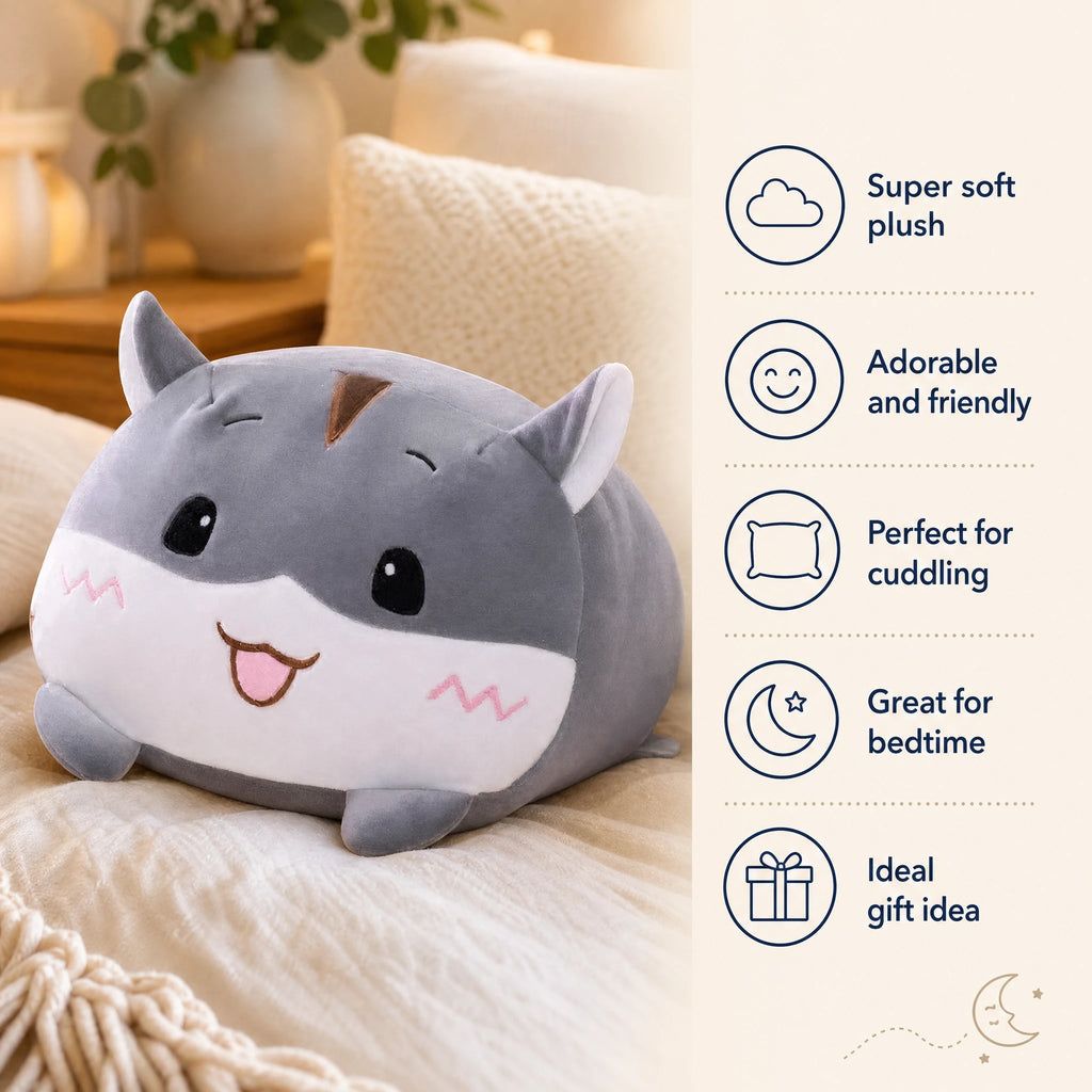Cat Pillow Plush - Smiling Gray Hamster Design - Bénéfices produit