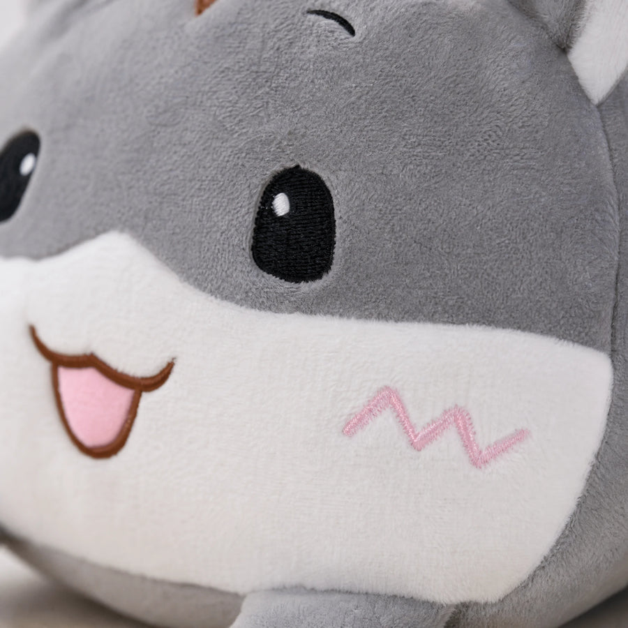 Cat Pillow Plush - Smiling Gray Hamster Design - Détail matière