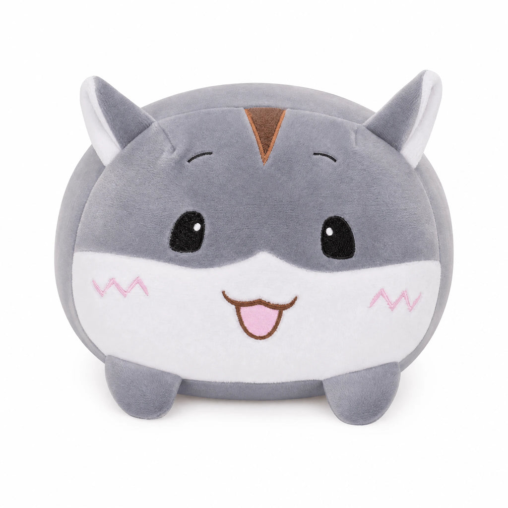 Cat Pillow Plush - Smiling Gray Hamster Design - Fond blanc