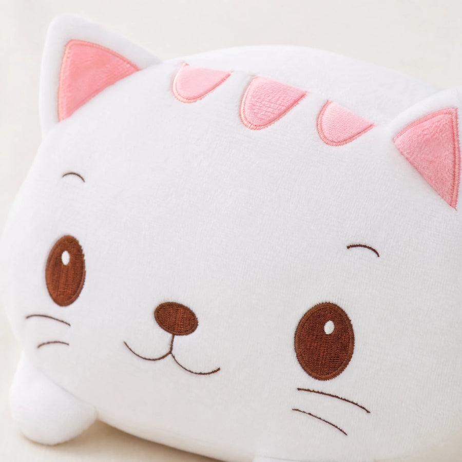 Cat Pillow Plush with Adorable Pink Ears – White - Détail matière