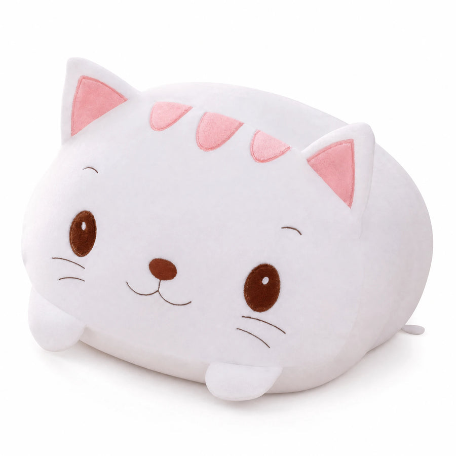 Cat Pillow Plush with Adorable Pink Ears – White - Fond blanc, autre angle