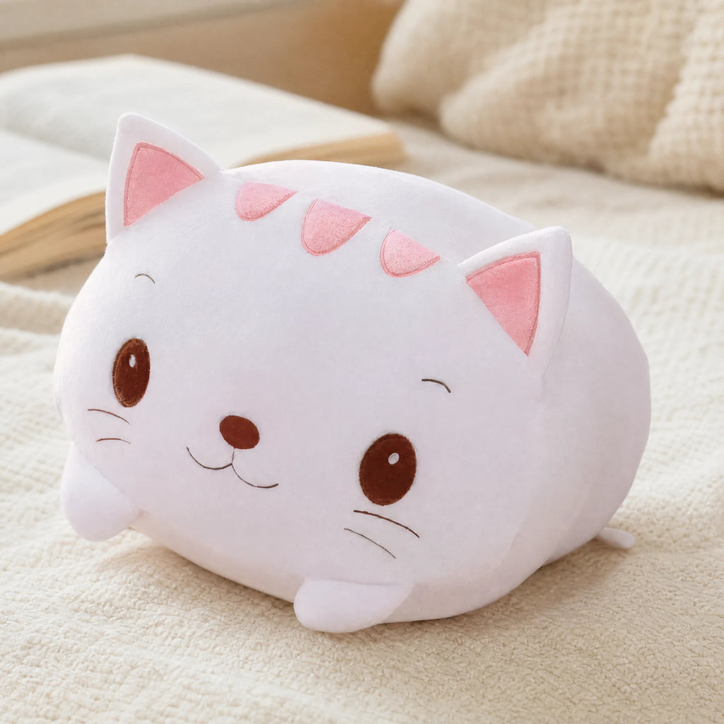 Cat Pillow Plush with Adorable Pink Ears – White - Utilisation du produit