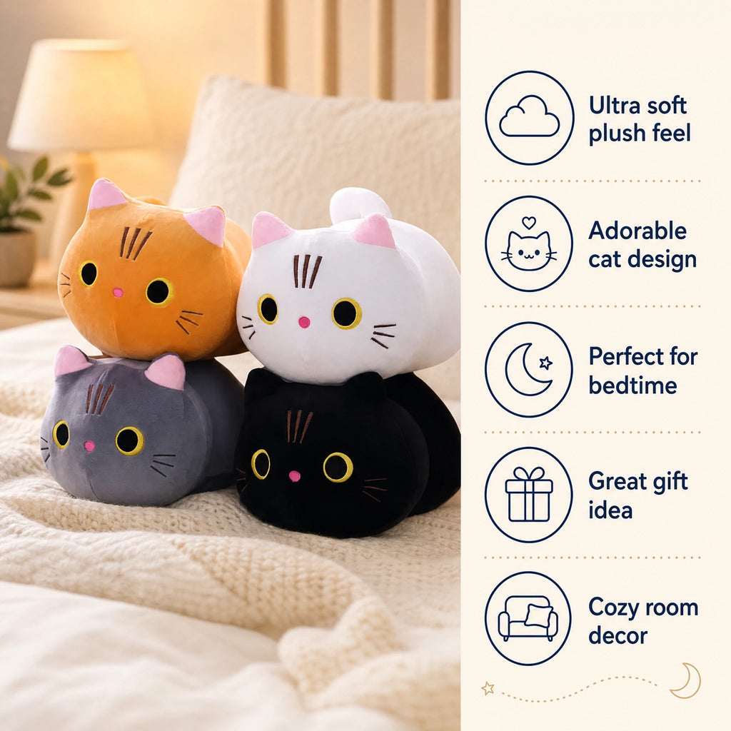 Cat Pillow Plush with Big Eyes – Soft Cuddle Companion - Bénéfices produit