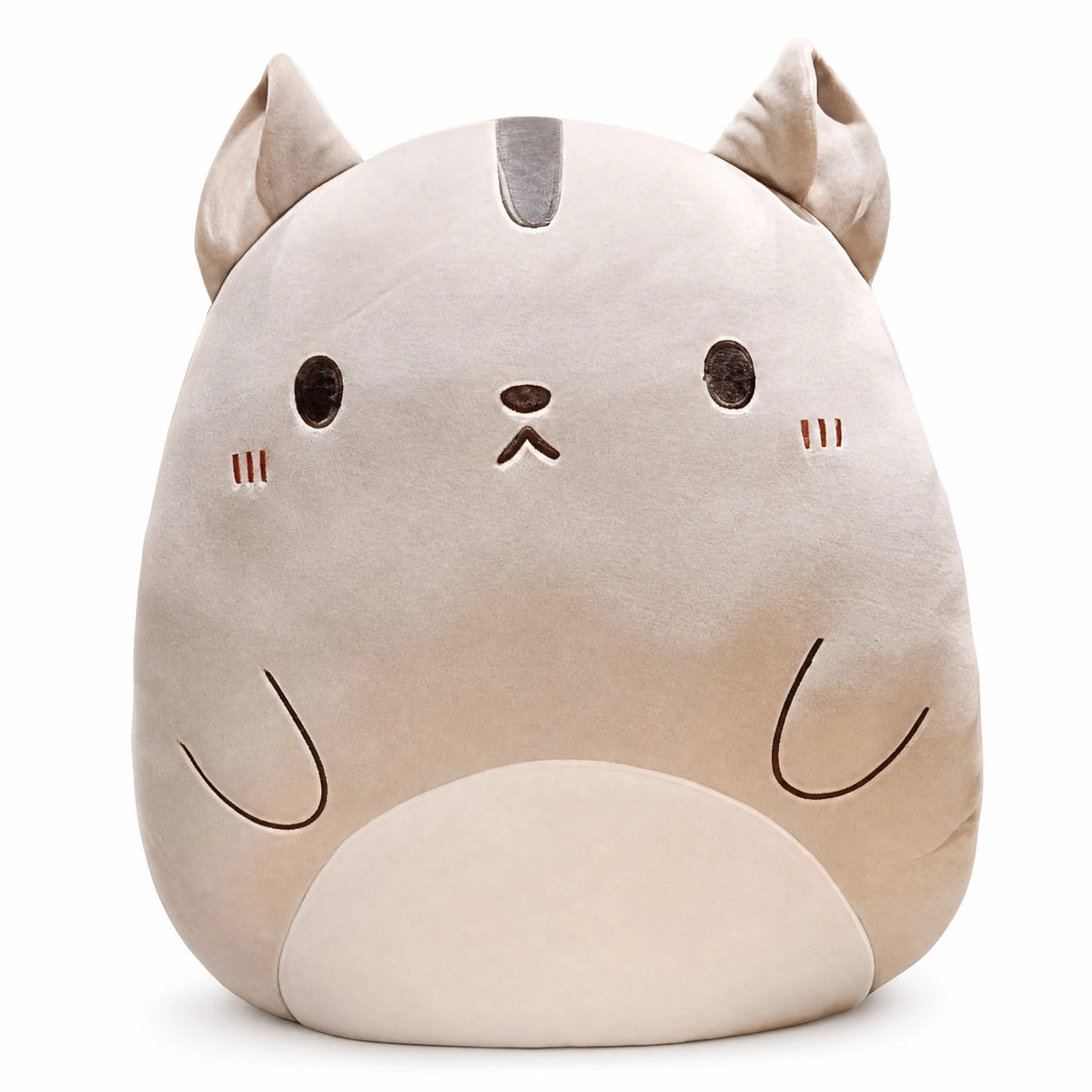 Cat Pillow Plush with Embroidered Face and 3D Ears - Fond blanc