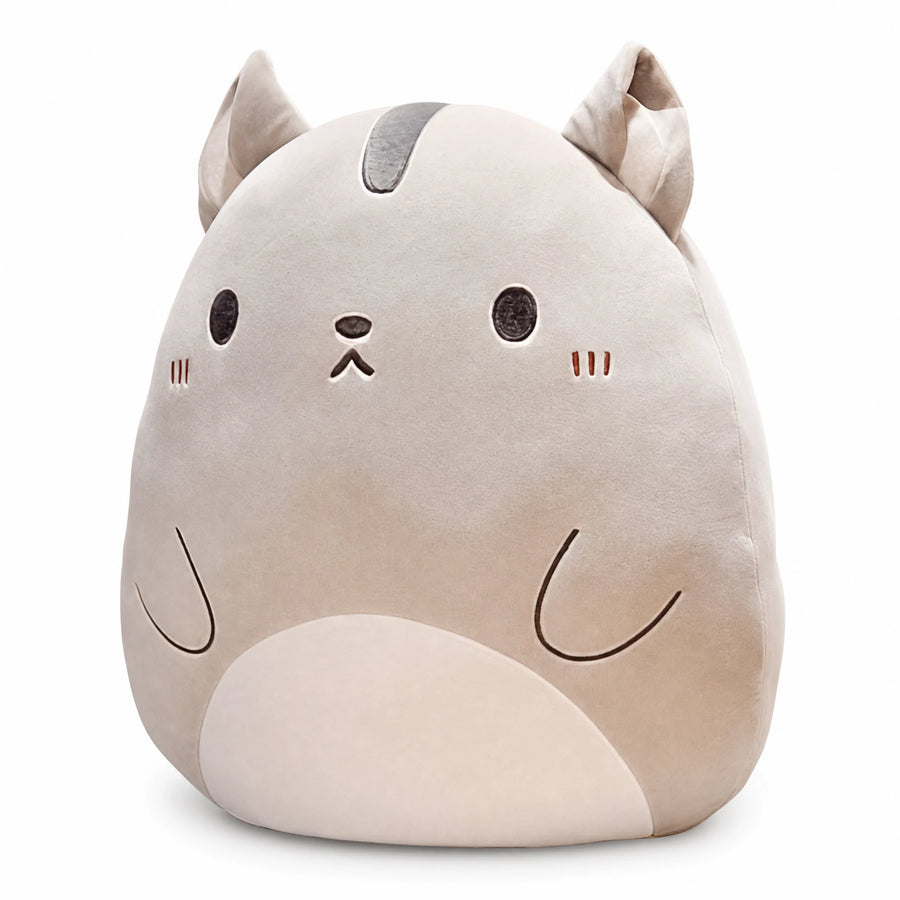 Cat Pillow Plush with Embroidered Face and 3D Ears - Fond blanc, autre angle
