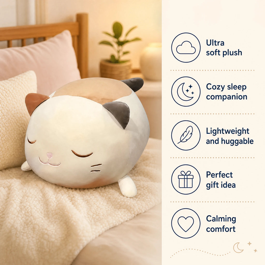 Cat Pillow Plush with Embroidered Sleeping Face - Bénéfices produit