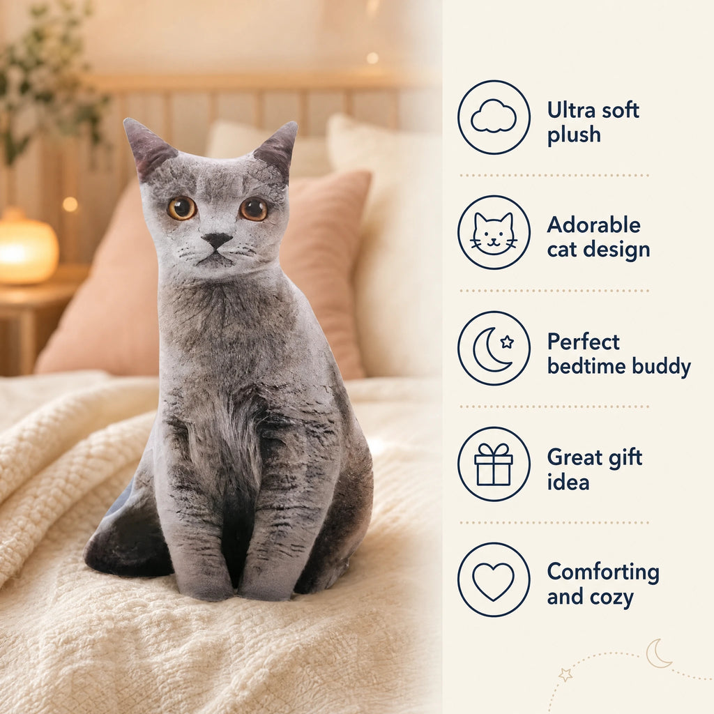 Cat Pillow Plush with Realistic Gray Tabby Design - Bénéfices produit