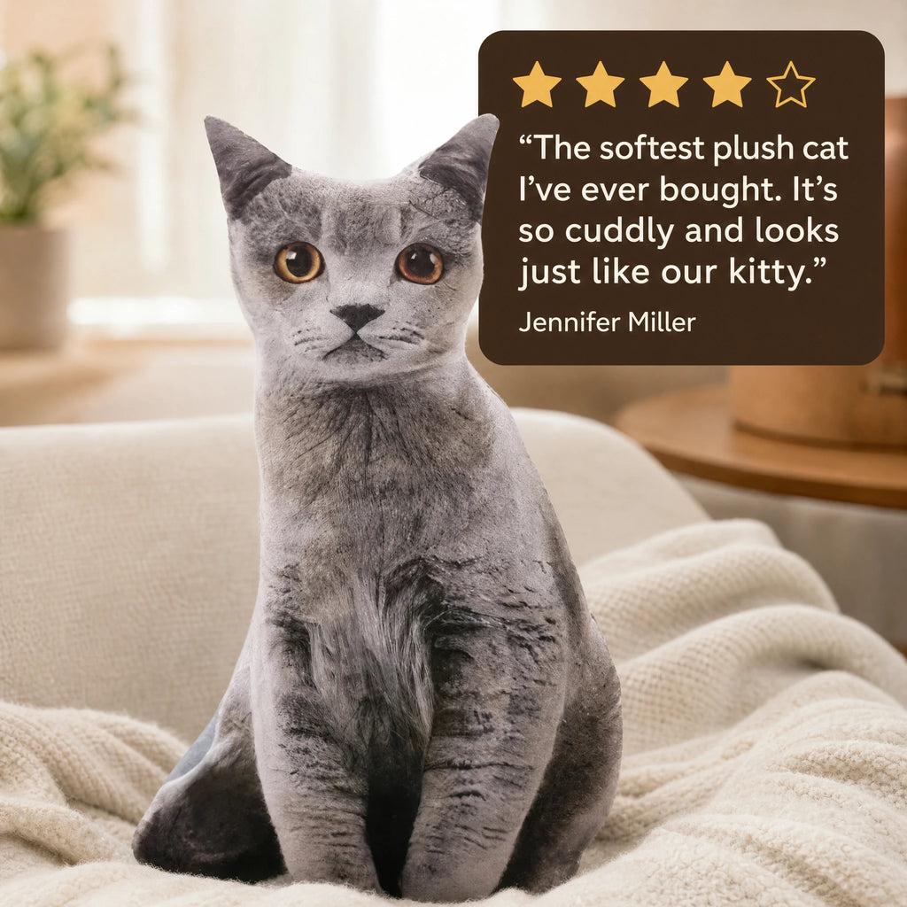 Cat Pillow Plush with Realistic Gray Tabby Design - Image témoignage