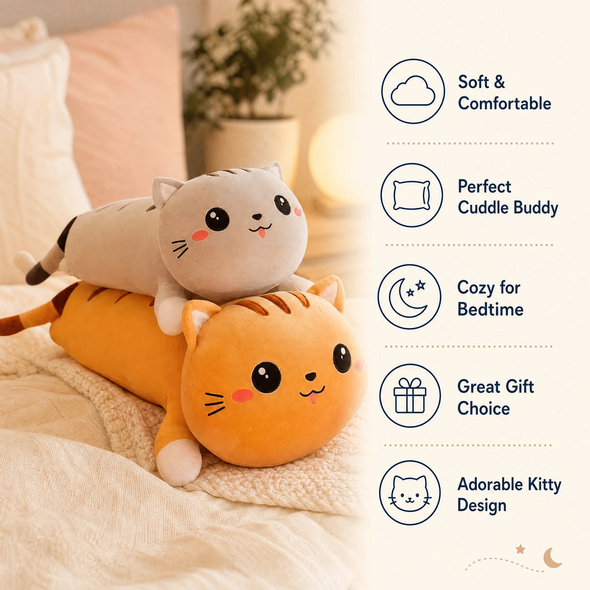 Cat Pillow Plush with Soft Cotton Body and Cute Design - Bénéfices produit
