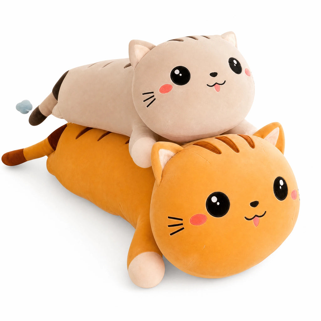 Cat Pillow Plush with Soft Cotton Body and Cute Design - Fond blanc