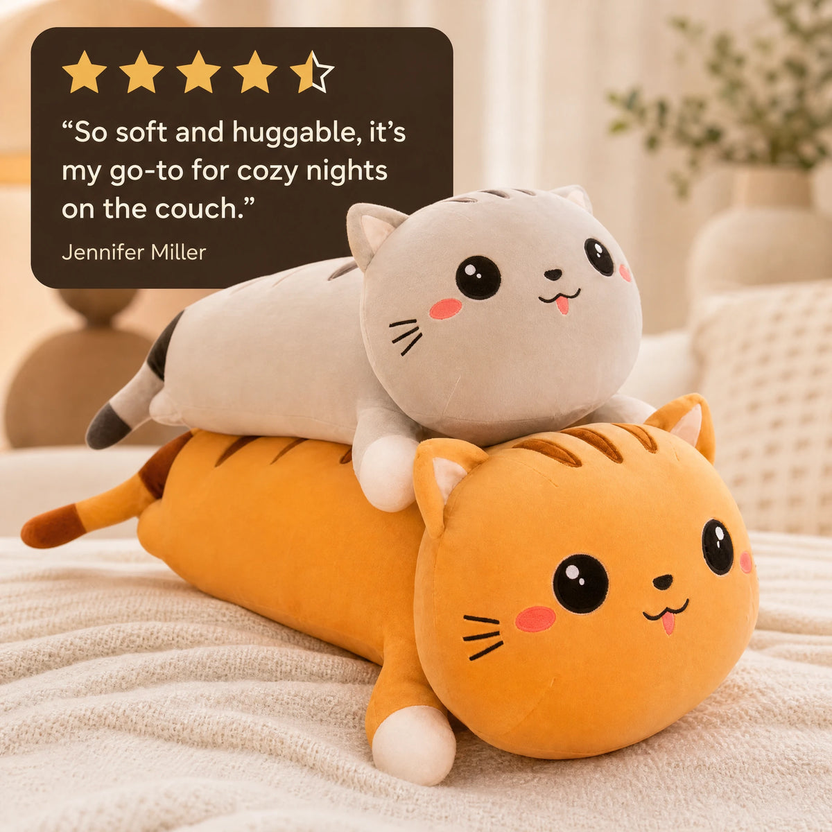 Cat Pillow Plush with Soft Cotton Body and Cute Design - Image témoignage