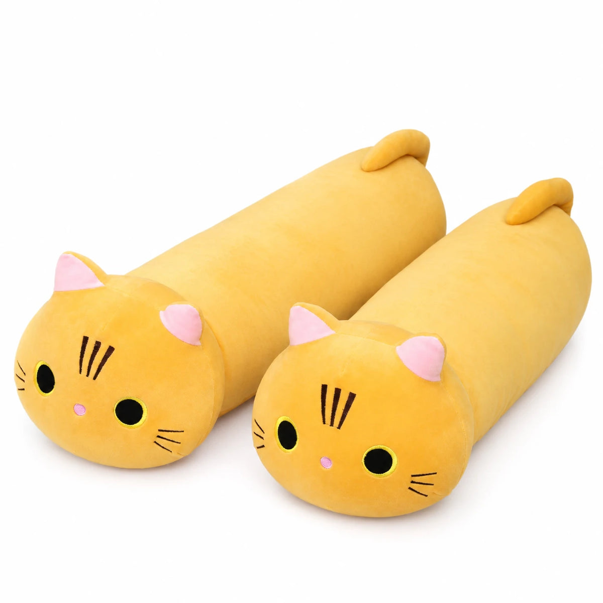 Cat Plush Pillow with Embroidered Face and Pink Ears - 9in / 25cm / Cheesecake - Orange … (5 tailles)