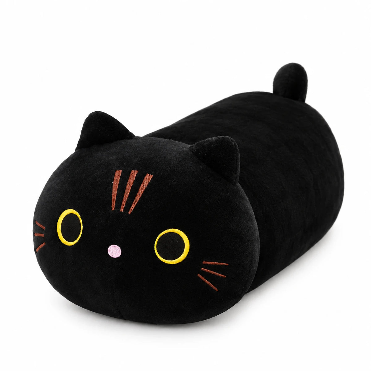 Cat Plush Pillow with Embroidered Face and Pink Ears - 9in / 25cm / Moonlight - Black … (5 tailles)