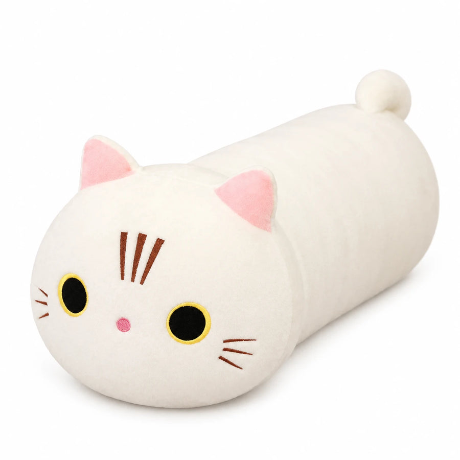 Cat Plush Pillow with Embroidered Face and Pink Ears - 9in / 25cm / Snowflake - White … (5 tailles)