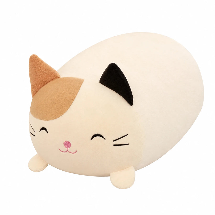 Cat Plush Pillow with Embroidered Face and Soft Cream Coat - 12in / 30cm · 23.5in / 60cm · 35.5in / 90cm