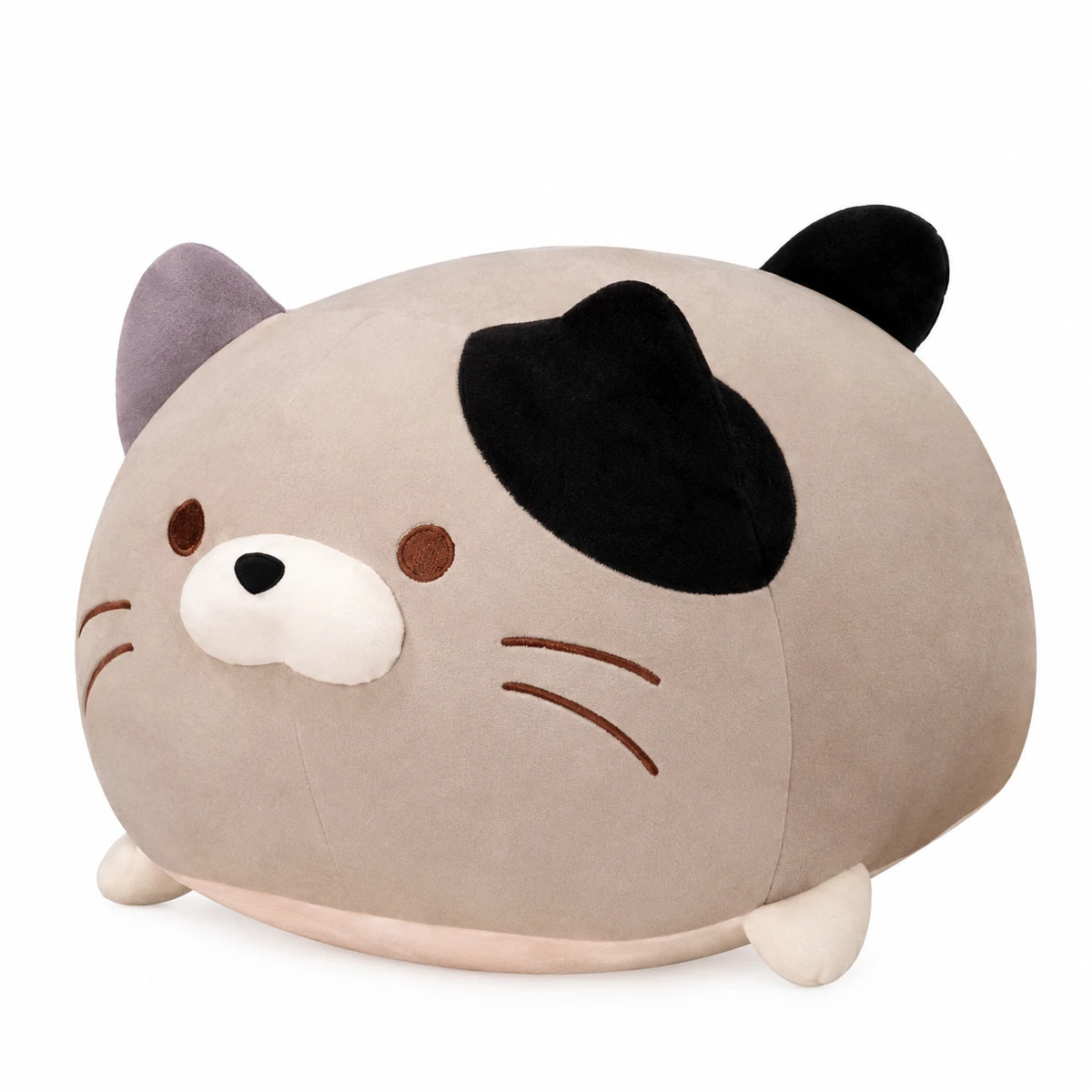 Cat Plush Pillow with Rounded Shape and Embroidered Details - Brown / 19.5in / 50cm · Brown / 23.5in / 60cm