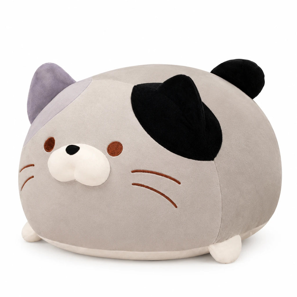Cat Plush Pillow with Rounded Shape and Embroidered Details - Gray / 19.5in / 50cm · Gray / 23.5in / 60cm