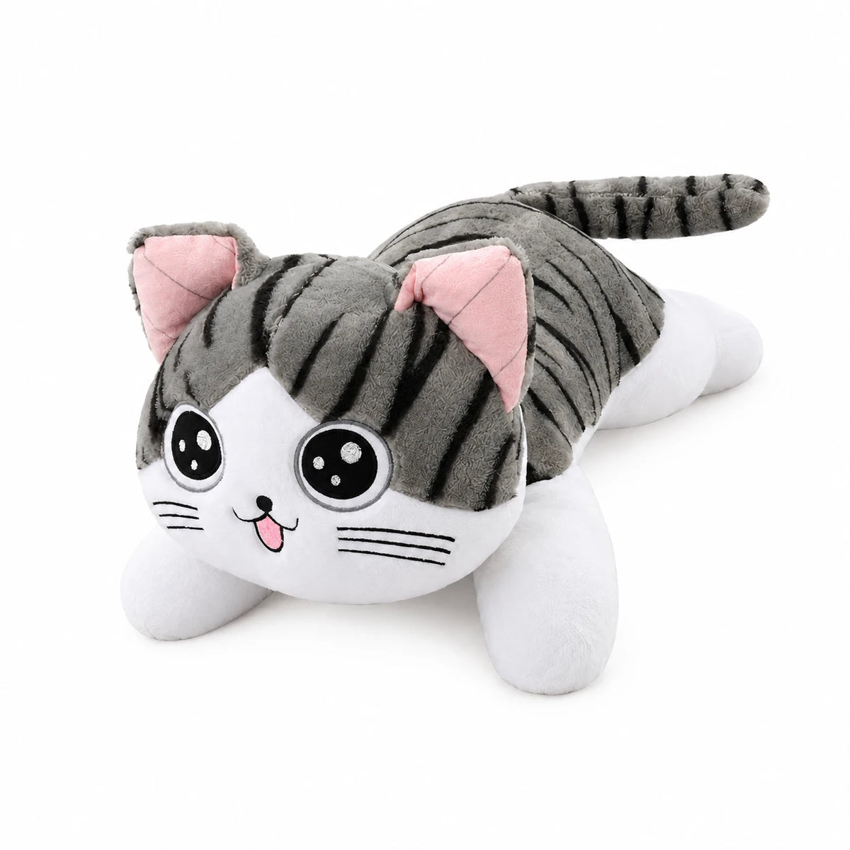 Cat Plush Pillow with Striped Design and Pink Details - Content