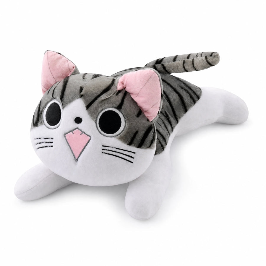 Cat Plush Pillow with Striped Design and Pink Details - Fond blanc, autre angle